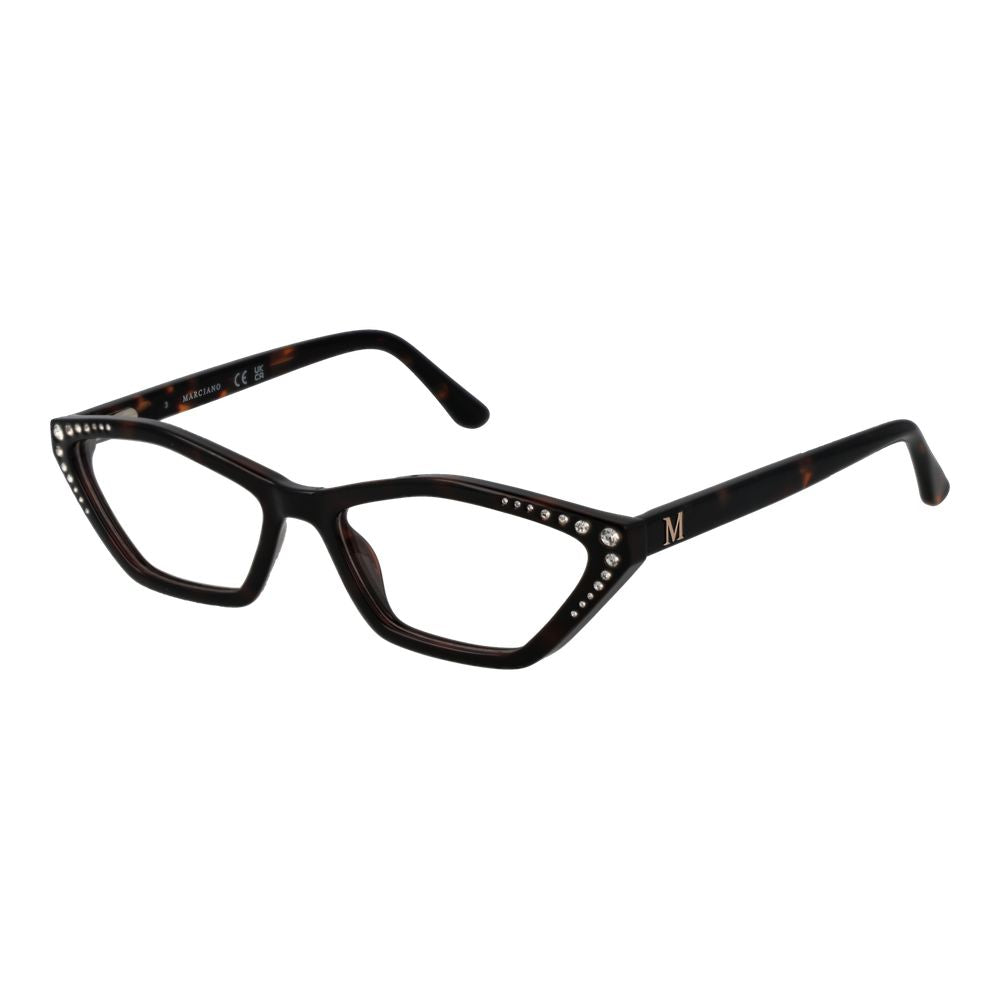 Brown stainless steel glasses frames from Marciano by Guess, showcasing sleek, modern eyewear design with clear lenses.