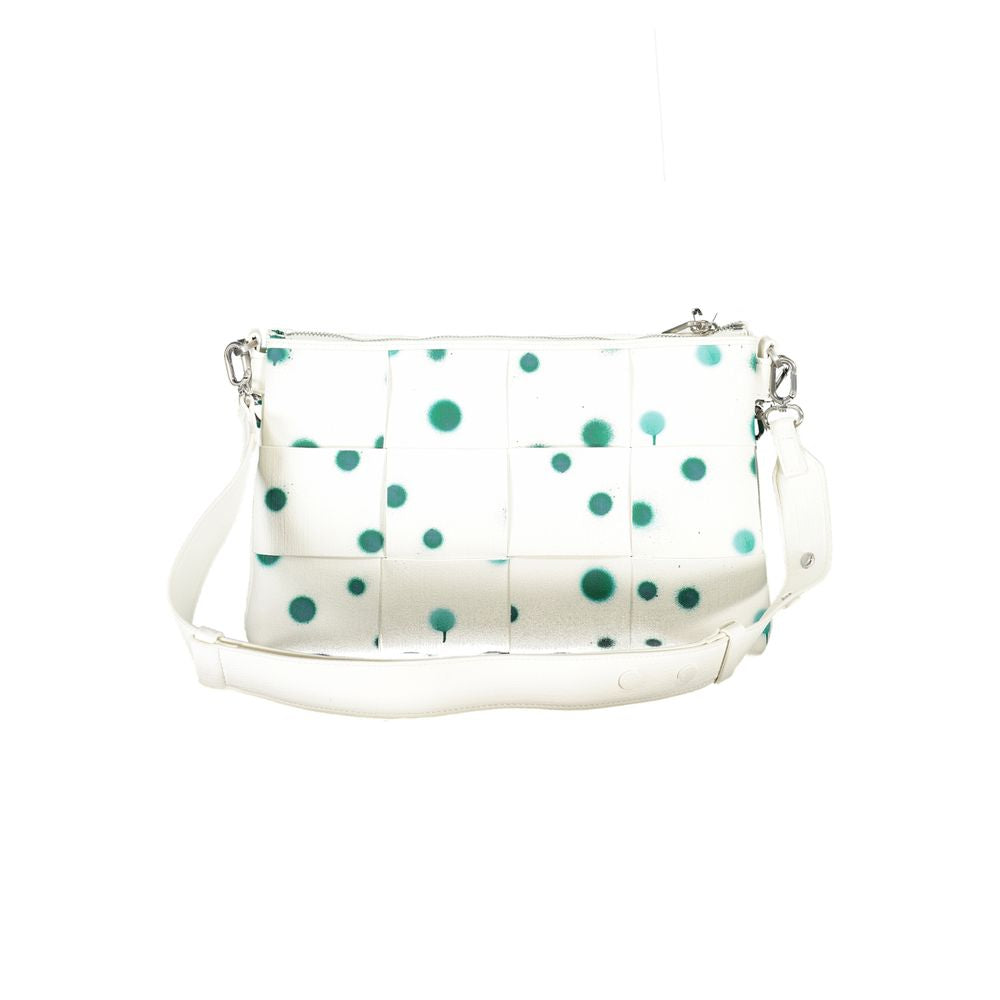 Desigual Bianco Poliuretano women's handbag with structured design and silver hardware, featuring a top handle and adjustable strap.