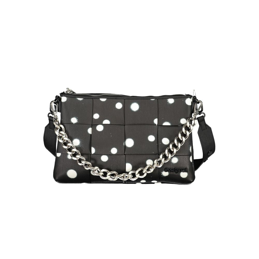 Black Desigual polyurethane women’s bag with textured surface and adjustable strap, stylish and functional accessory.