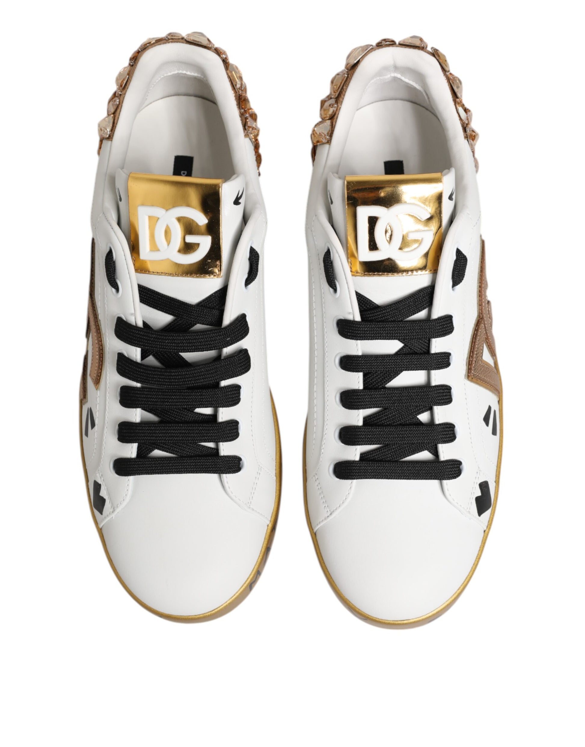 Dolce & Gabbana White Gold Crystal Portofino Sneakers Shoes Dolce & Gabbana