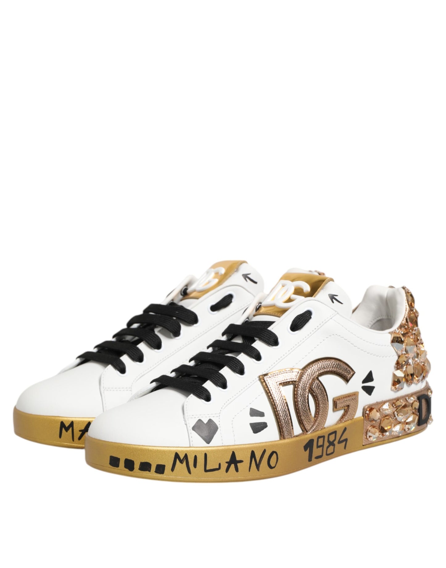 Dolce & Gabbana White Gold Crystal Portofino Sneakers Shoes Dolce & Gabbana