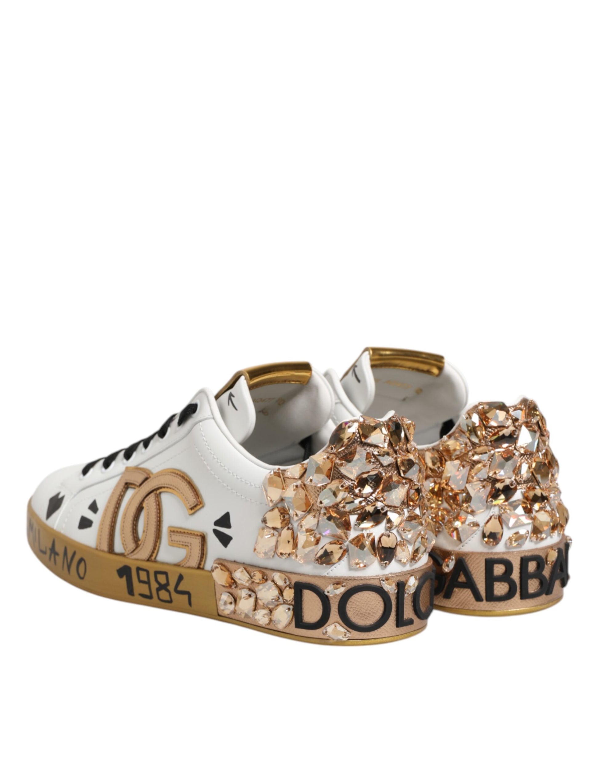 Dolce & Gabbana White Gold Crystal Portofino Sneakers Shoes Dolce & Gabbana