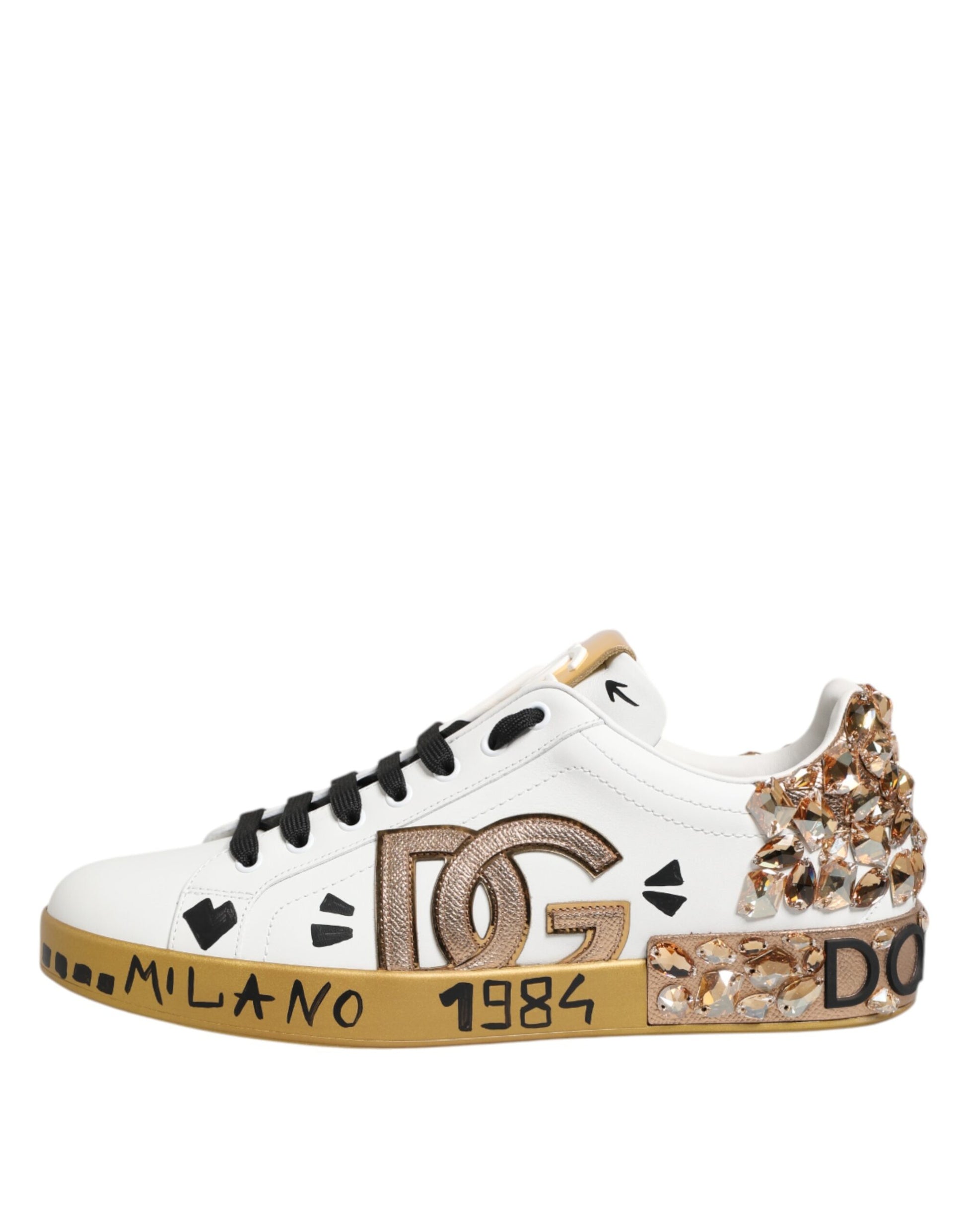 Dolce & Gabbana White Gold Crystal Portofino Sneakers Shoes Dolce & Gabbana