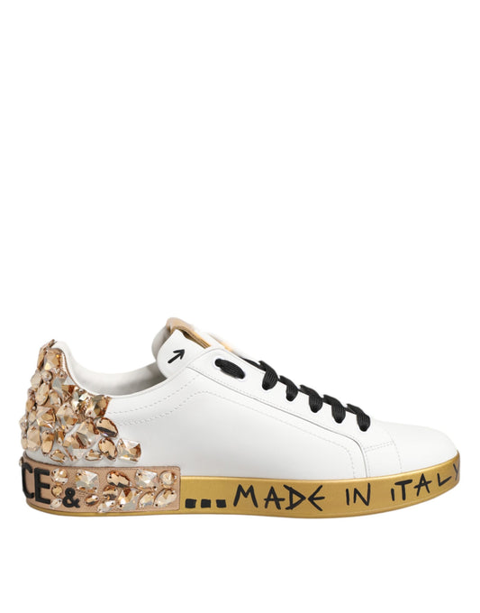 Dolce & Gabbana White Gold Crystal Portofino Sneakers Shoes Dolce & Gabbana