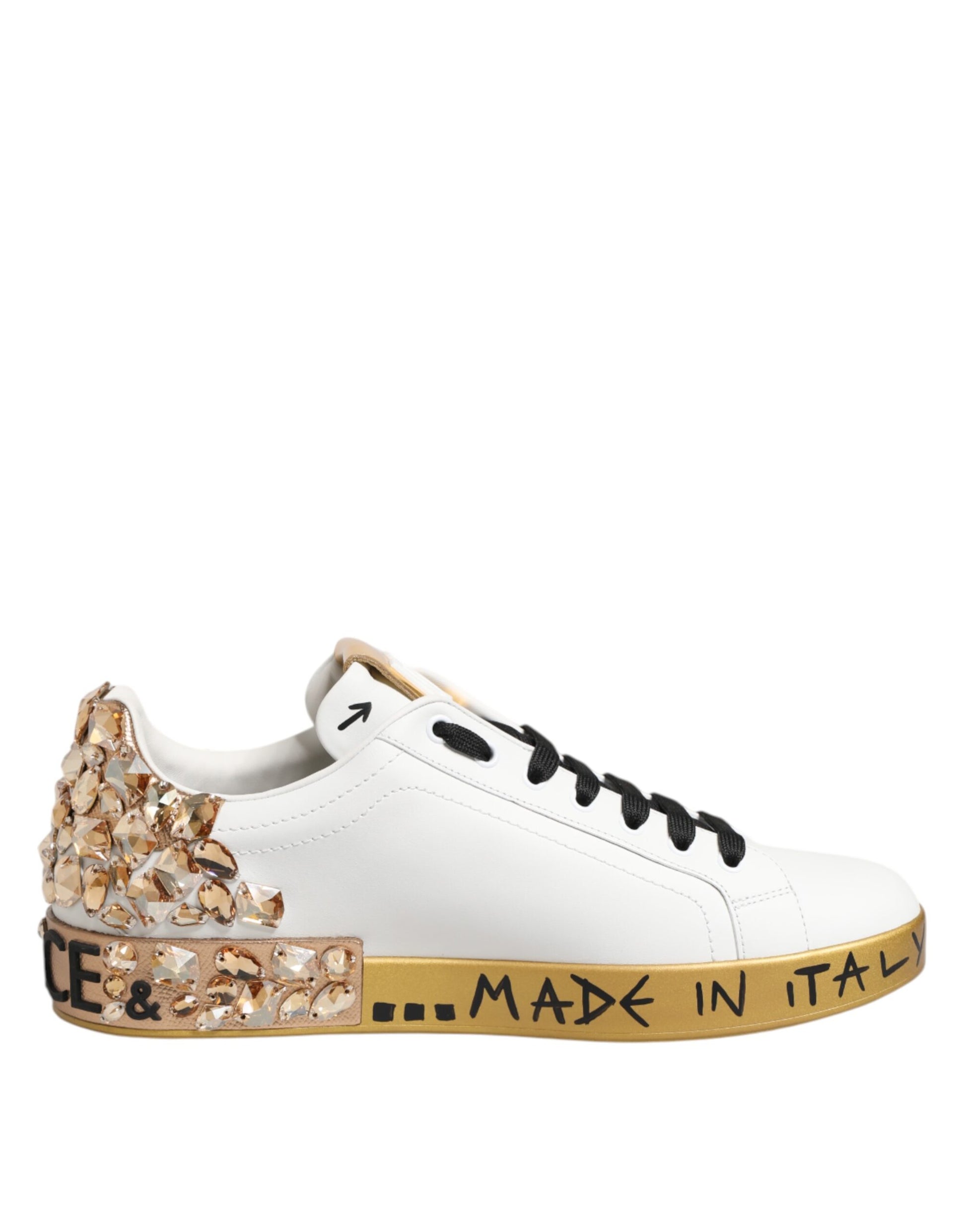 Dolce & Gabbana White Gold Crystal Portofino Sneakers Shoes Dolce & Gabbana