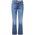 Blue cotton women's straight jeans by Guess Jeans, showing the classic fit and denim texture with front and back pockets.