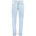 Light blue Guess Jeans men's cotton jeans with classic fit and five-pocket design, shown on a model.