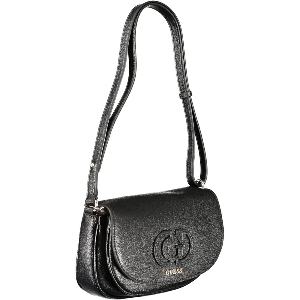 Black Guess Jeans polyethylene women's handbag with sleek design and shoulder strap, stylish and functional for everyday use.