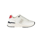 White polyester men's sneaker by Blauer featuring a sleek design and comfortable fit.