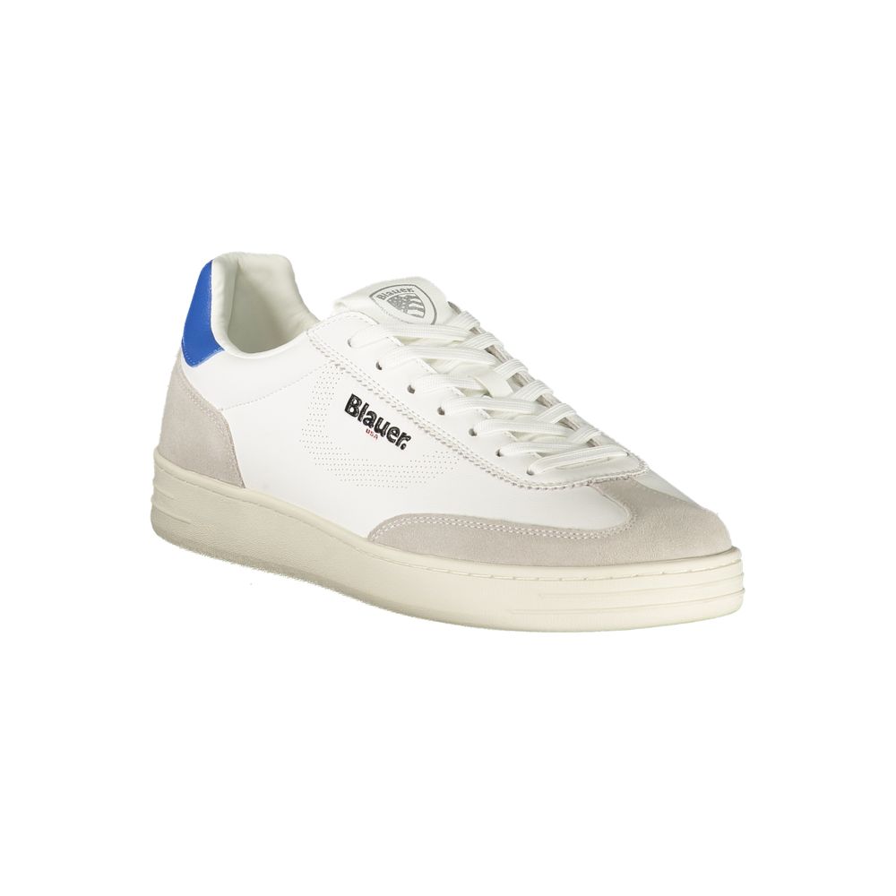 Blauer men's white polyurethane sneaker with sleek design and lace-up closure, suitable for casual and athletic wear.