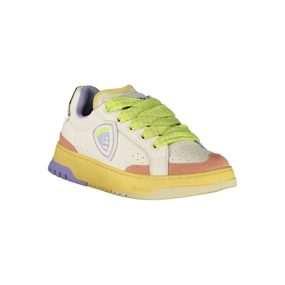 White Blauer women's polyurethane sneaker with sporty design and laces, featuring a sleek look and comfortable sole.
