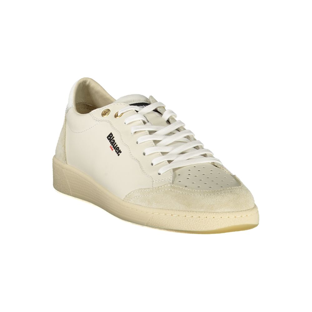 Blauer Bianco Uomo sneaker made of white polyurethane with a sleek design and lace-up closure.