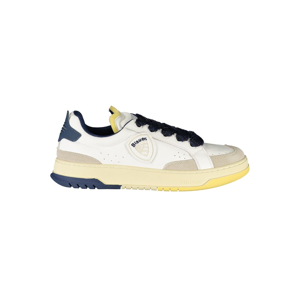 Blauer Bianco men's sneaker made of white polyurethane with sporty design and lace-up closure.
