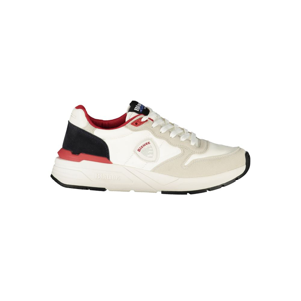 White Blauer men's polyurethane sneaker with lace-up design and sporty look, featuring a clean, modern style.