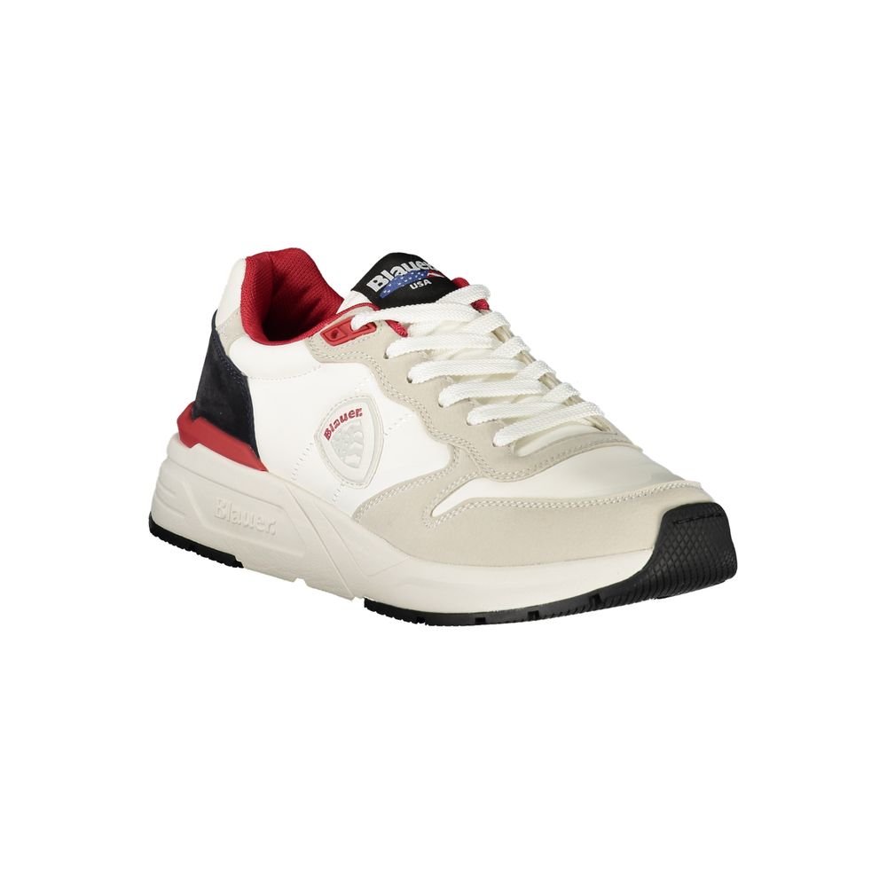 White polyurethane men's sneaker by Blauer with a sleek design and laces, featuring a comfortable rubber sole.
