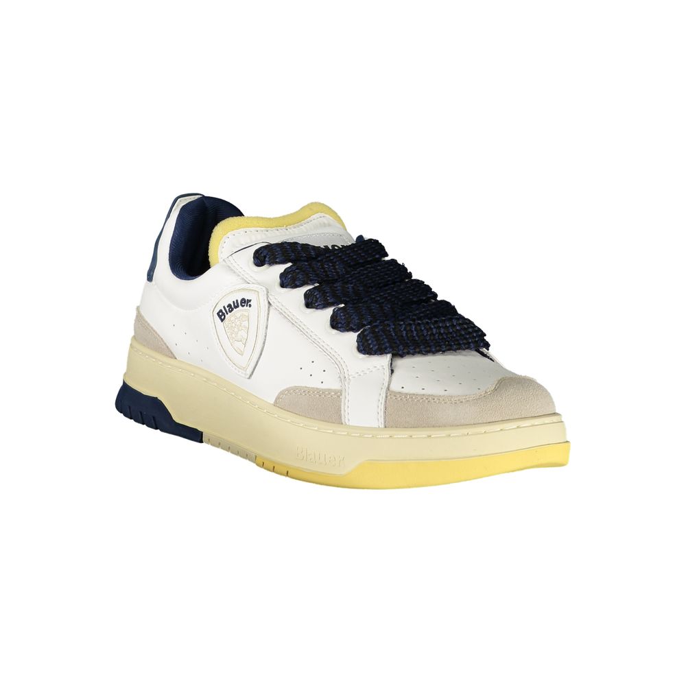 Blauer Bianco Poliuretano men's sneaker featuring a sleek design with white polyurethane material and sporty laces.