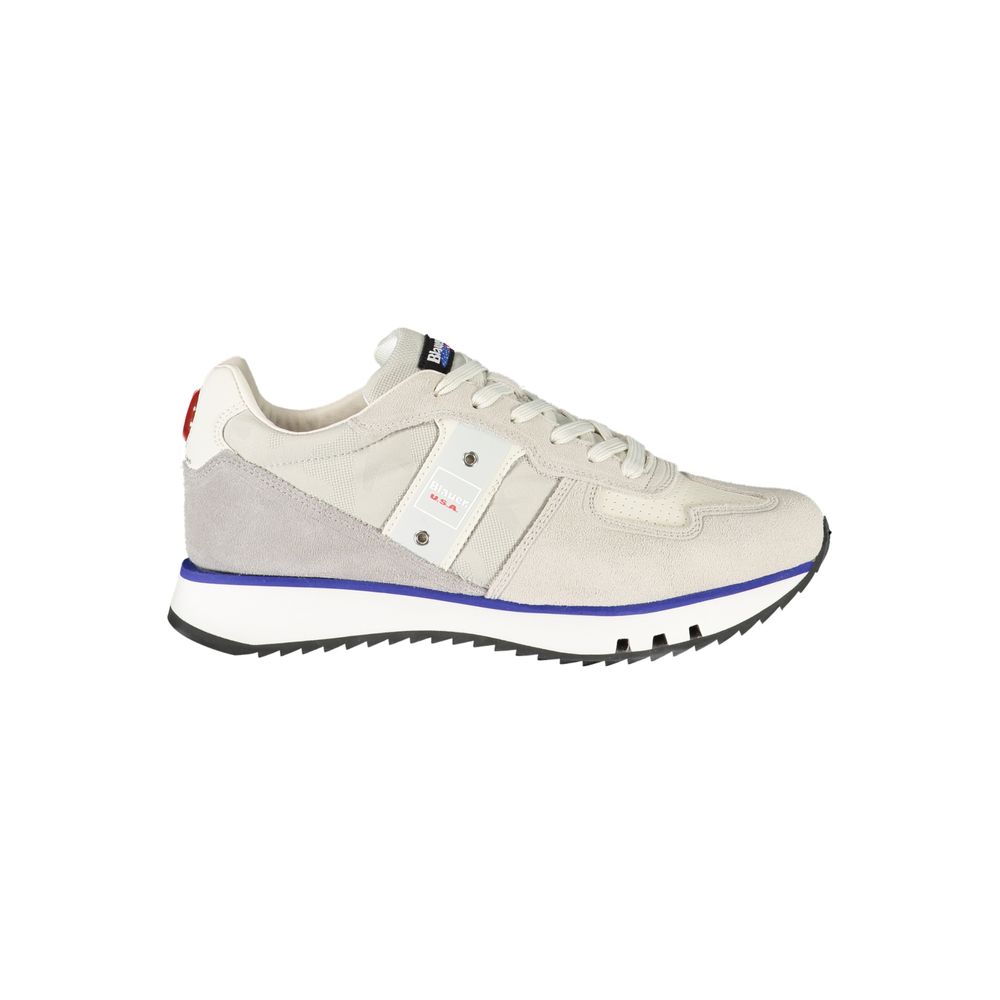 Blauer Grigio polyurethane men's sneaker with white sole, stylish casual footwear, close-up view showing texture and design details.