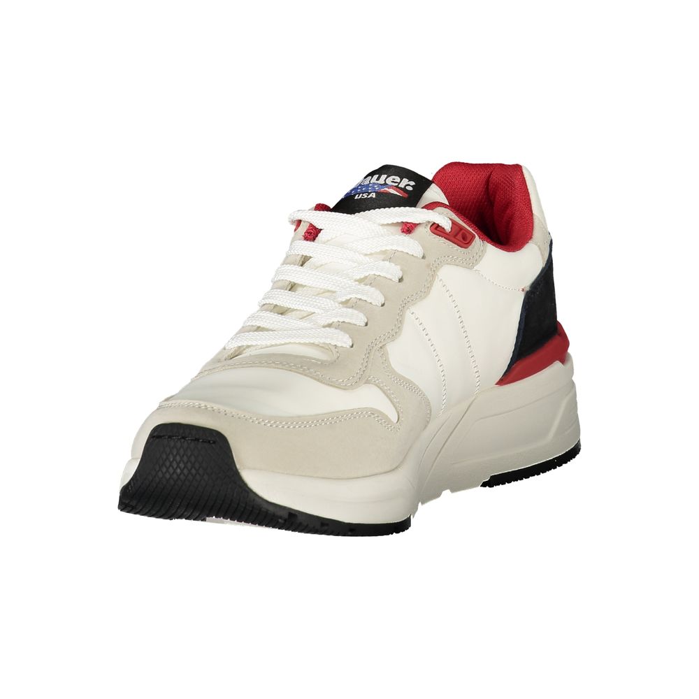 White Blauer men's polyurethane sneaker with sleek design and sporty look, featuring lace-up closure and cushioned sole.