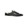 Black polyurethane men's sneaker by Blauer with sleek design and athletic sole, suitable for casual or athletic wear.