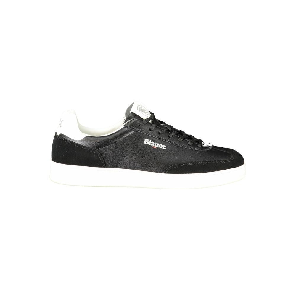 Black polyurethane men's sneaker by Blauer with sleek design and athletic sole, suitable for casual or athletic wear.