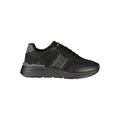 Black Blauer Nero polyester men's sneaker with white sole and sleek design, featuring laces and breathable material.