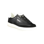 Black polyurethane men's sneaker by Blauer with sleek design and sporty style, shown from a front side view.