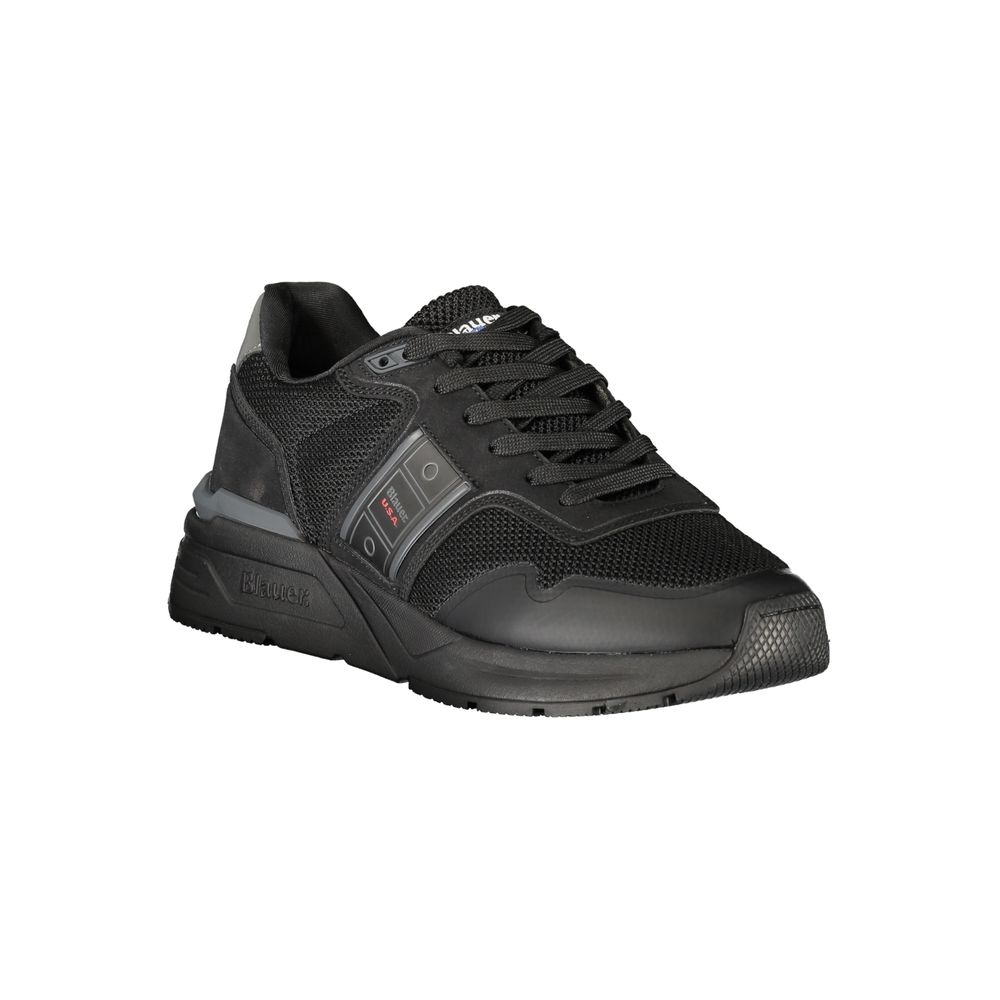 Black Blauer Nero polyester men's sneaker with white sole and lace-up design, showcasing a sleek casual footwear style.