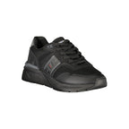 Black Blauer Nero polyester men's sneaker with white sole and lace-up design, showcasing a sleek casual footwear style.