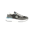Black Blauer Nero polyurethane men's sneaker with sleek design and white sole, front view showing the stylish upper and laces.