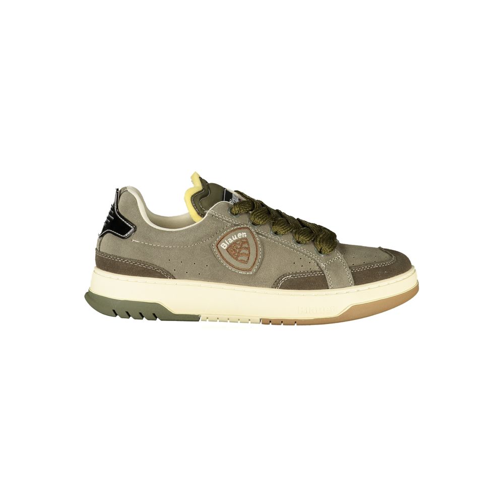 Blauer Verde men's polyurethane sneaker with green and black design, casual athletic shoe with laces and textured sole.