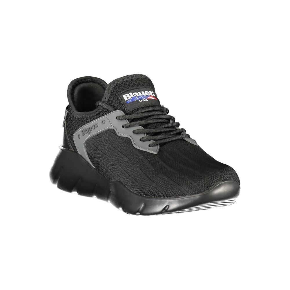 Black polyester men's sneaker by Blauer with sleek design and athletic sole, perfect for casual and active wear.