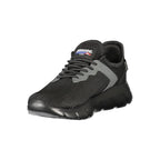 Black polyester men's sneaker by Blauer with sleek design and lace-up closure, showcasing a comfortable athletic shoe.