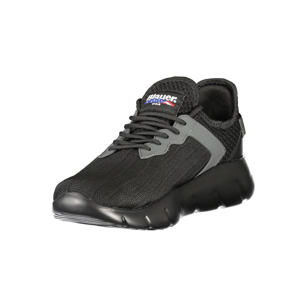 Black polyester men's sneaker by Blauer with sleek design and lace-up closure, showcasing a comfortable athletic shoe.