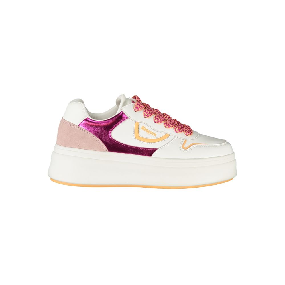 White polyurethane women's sneaker by Blauer with a sleek design and cushioned sole, perfect for casual and athletic wear.