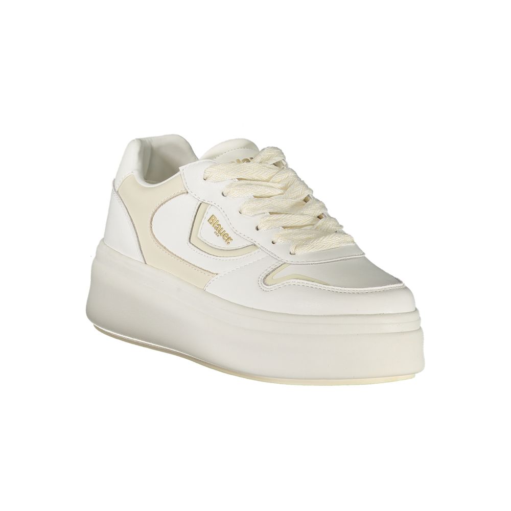 Blauer Donna white polyurethane sneaker with sporty design and lace-up closure, casual footwear for women.