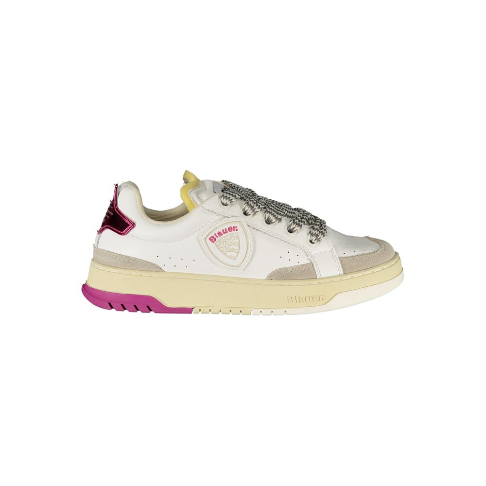 Blauer white polyurethane women's sneaker with sleek design and lace-up closure, showcasing comfort and modern style.