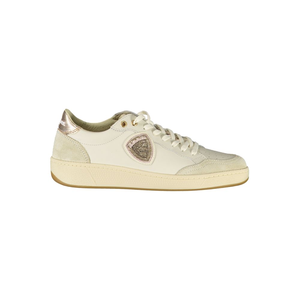 White leather women's sneaker by Blauer featuring a sleek design and comfortable athletic style.