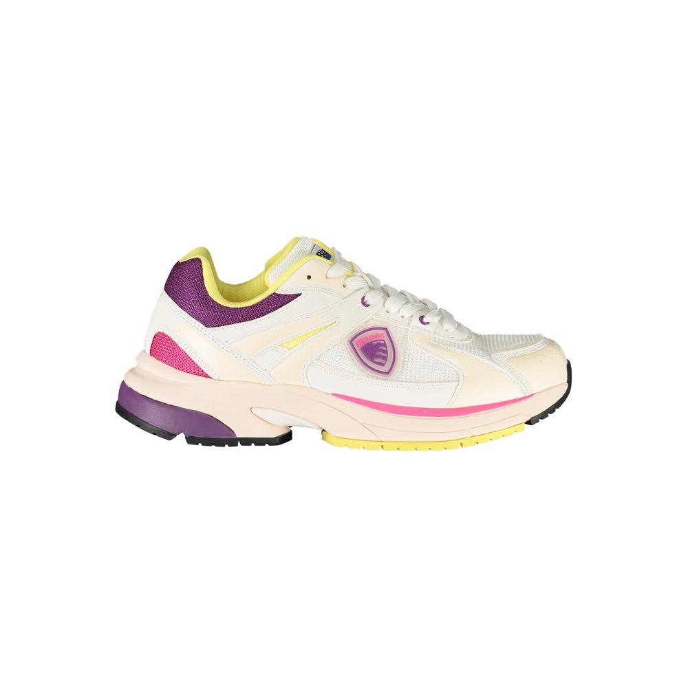 White Blauer polyurethane women's sneaker with sporty design and lace-up closure, featuring a durable rubber sole.