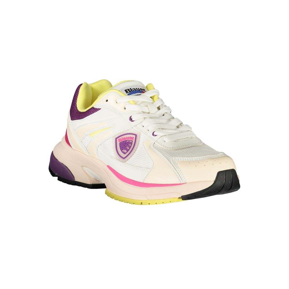 White polyurethane women's sneaker by Blauer featuring a sleek design and comfortable fit.