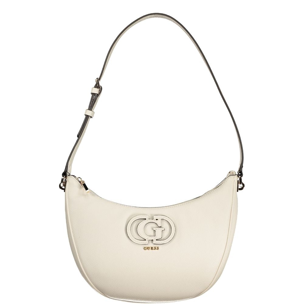Guess Jeans Bianco women's polyurethane handbag with sleek design and silver hardware, featuring a structured shape and top handle.