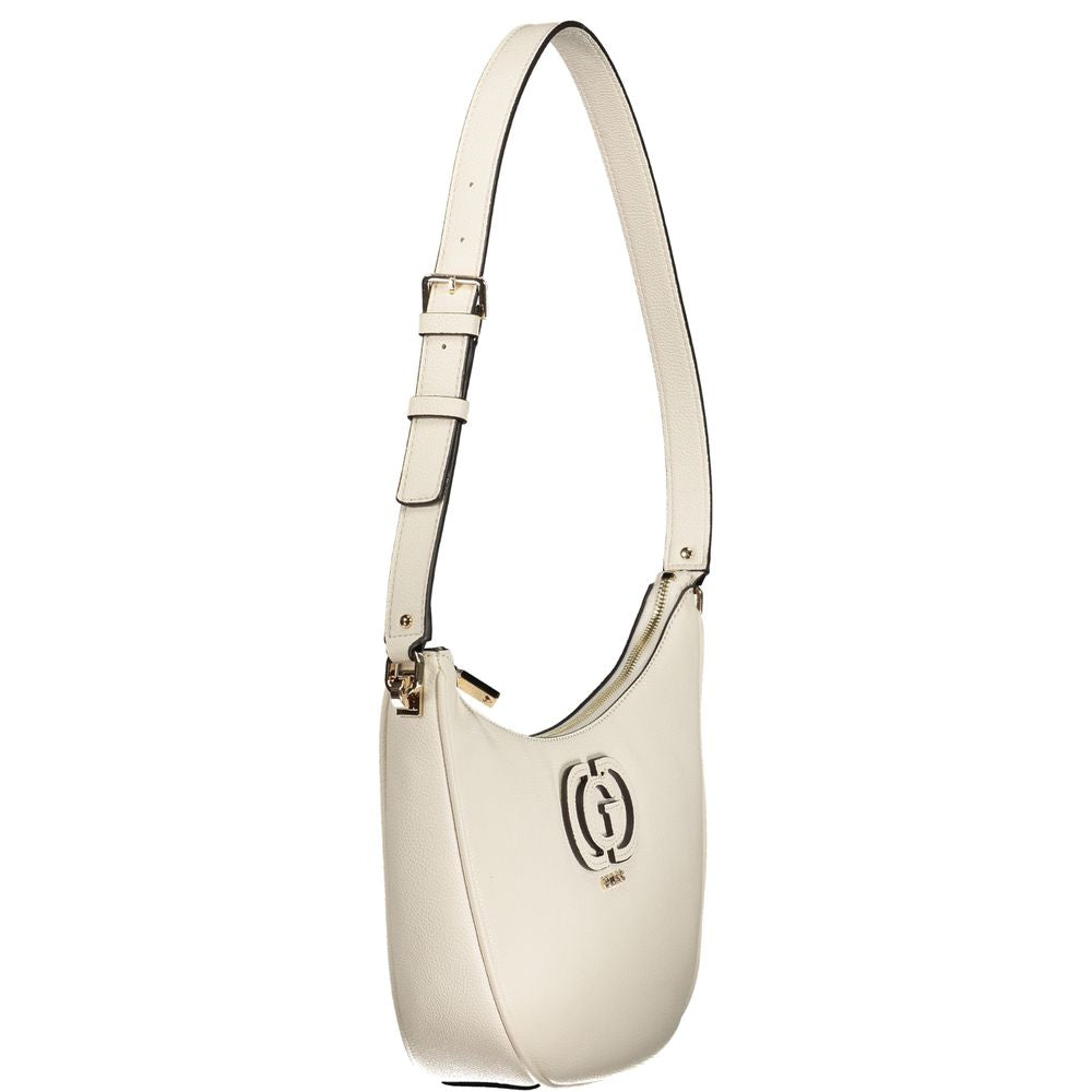 Guess Jeans Bianco polyurethane women’s handbag with sleek design and gold-tone hardware, featuring top handles and zip closure.
