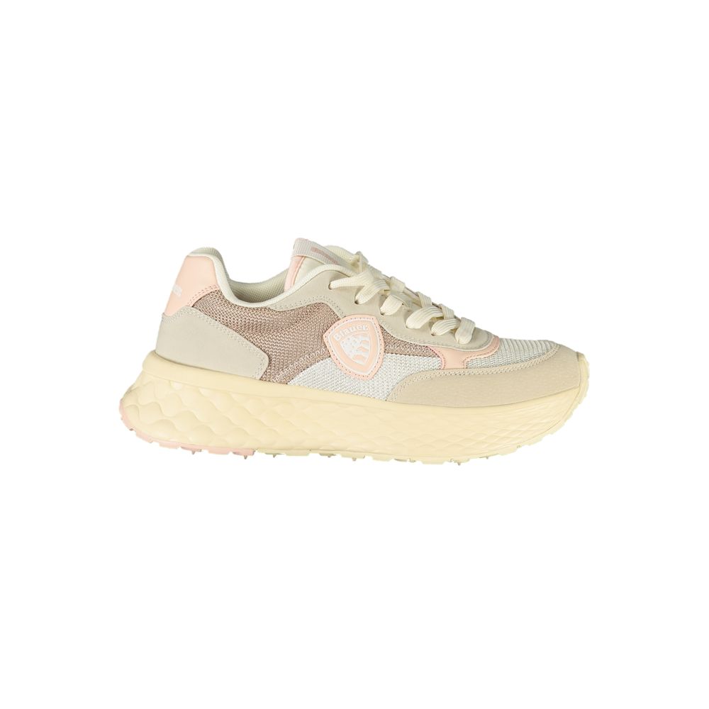 Blauer beige polyurethane women's sneakers with white soles and laces, casual footwear for comfortable everyday wear.