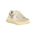 Blauer beige polyurethane women's sneaker with white sole and casual sporty design, suitable for everyday wear.