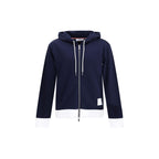Thom Browne blue cotton sweatshirt with ribbed cuffs and collar, featuring a classic crewneck design and subtle brand detailing.