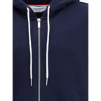 Thom Browne blue cotton sweatshirt with ribbed cuffs and logo details, casual and comfortable for everyday wear.