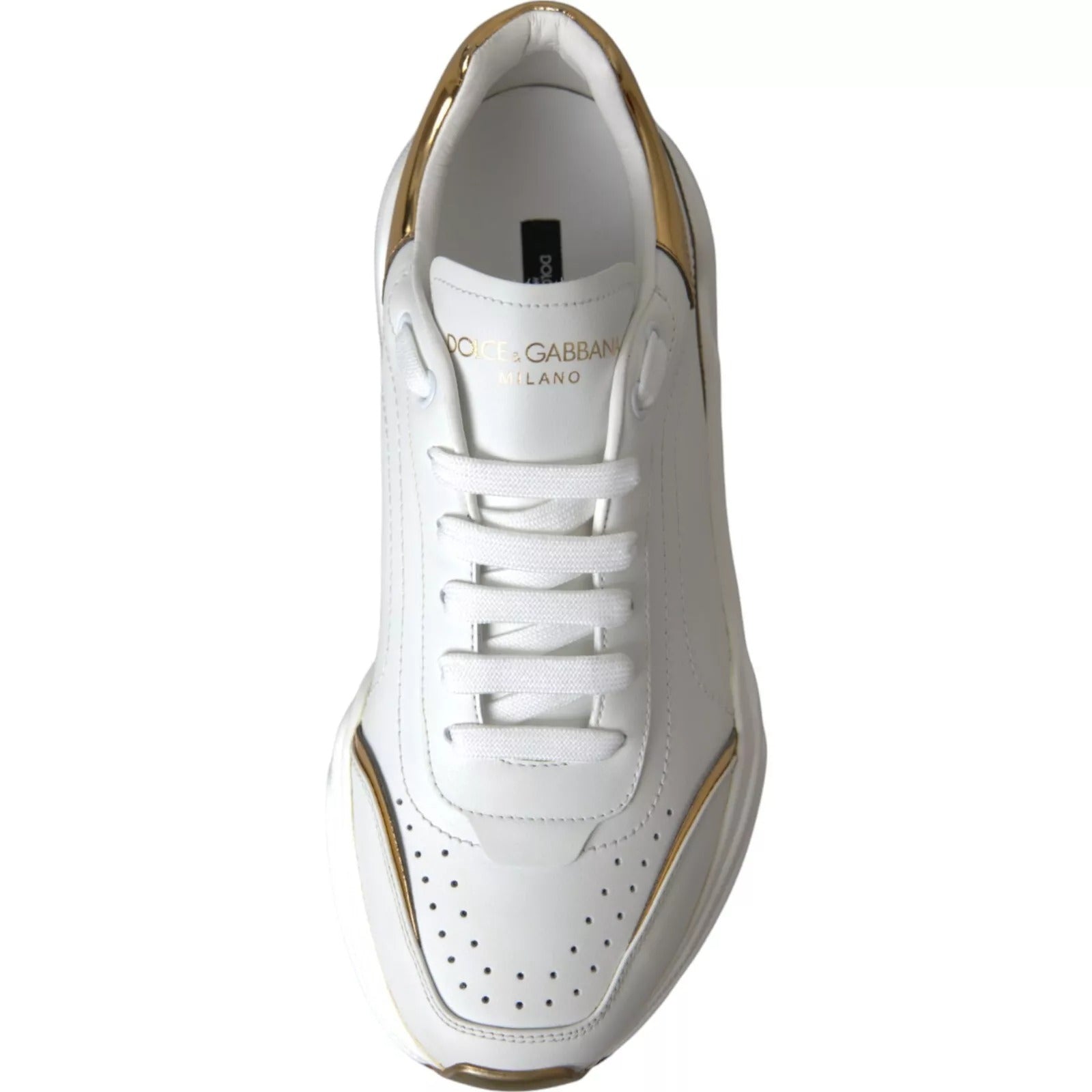 Dolce & Gabbana White Gold DAYMASTER Leather Sneakers Mens Shoes Dolce & Gabbana