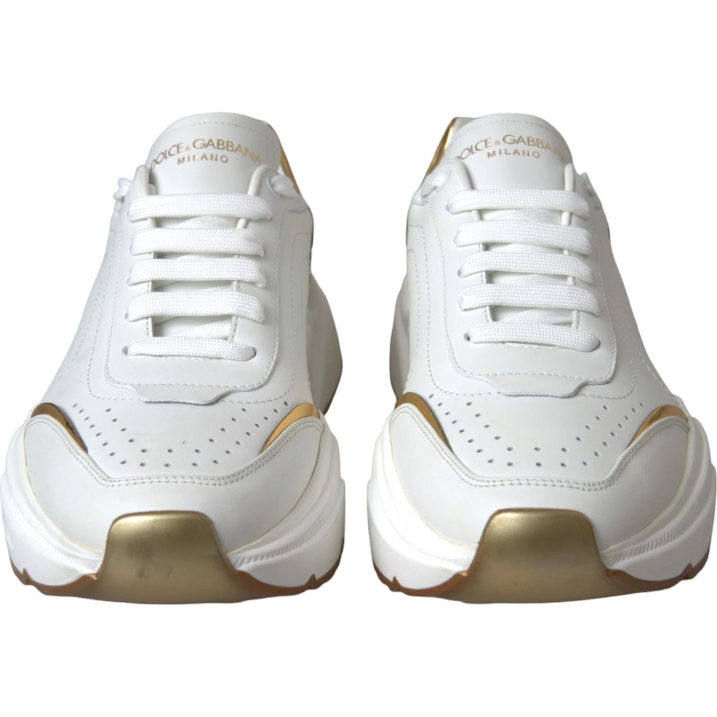 Dolce & Gabbana White Gold DAYMASTER Leather Sneakers Mens Shoes Dolce & Gabbana