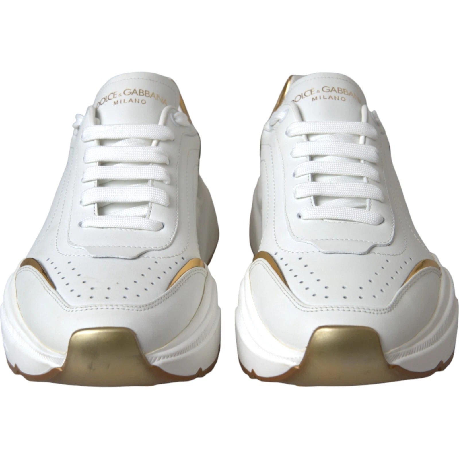 Dolce & Gabbana White Gold DAYMASTER Leather Sneakers Mens Shoes Dolce & Gabbana