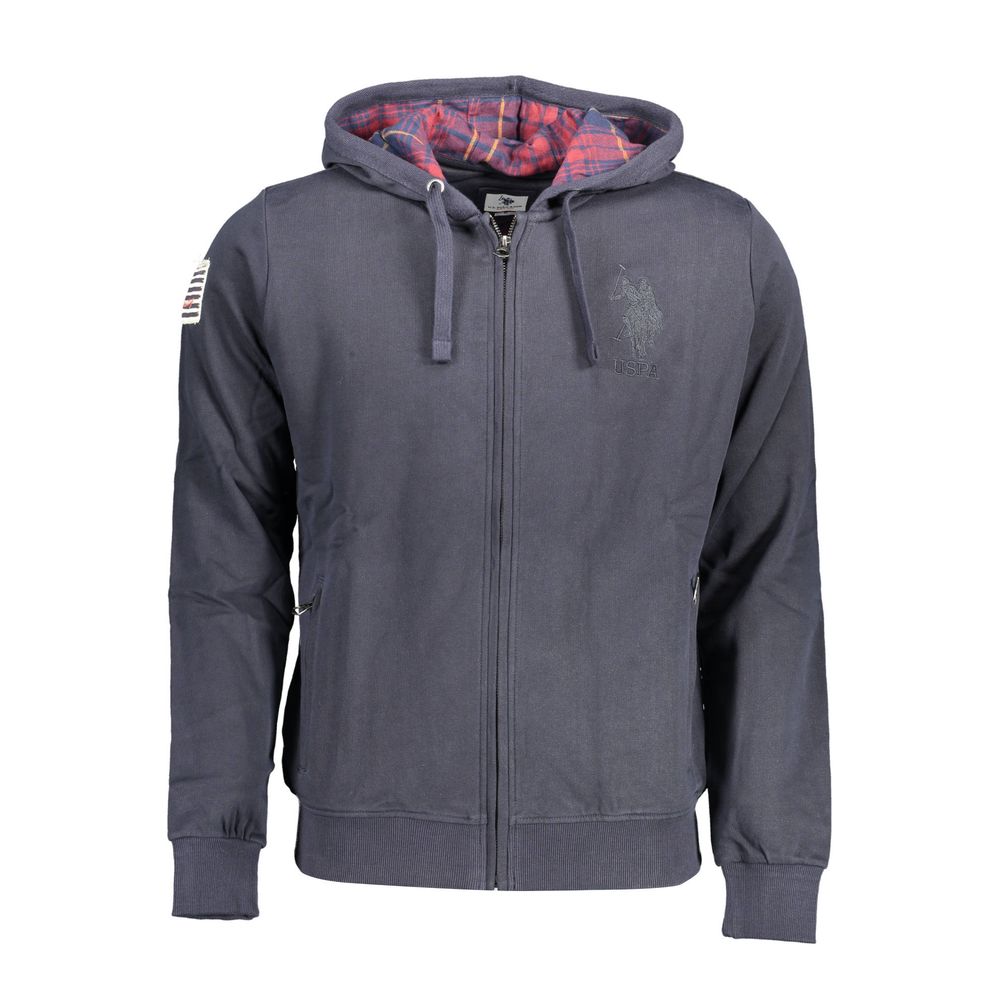 U.S. POLO ASSN. "Blue Cotton Men Sweater with Embroidered Zip and Pockets"