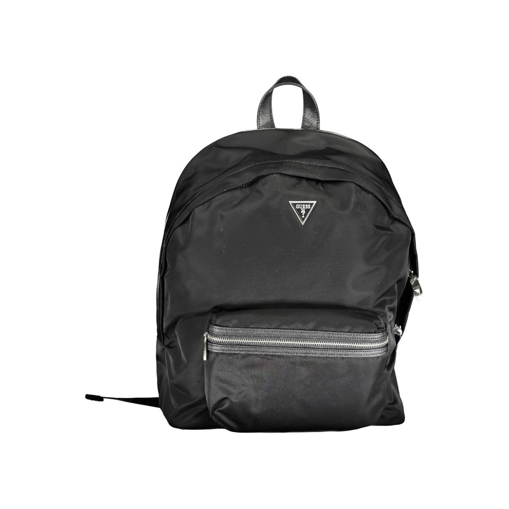 Black nylon Guess Jeans men's backpack with adjustable straps and multiple compartments, stylish and functional for everyday use.
